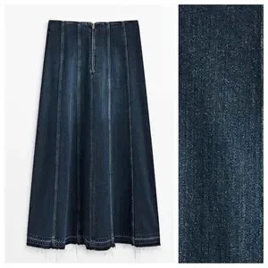 ◆Massimo Dutti◆ Unbalanced denim midi skirt Massimo Dutti Denim Midi Skirt - Charcoal | Editorialist